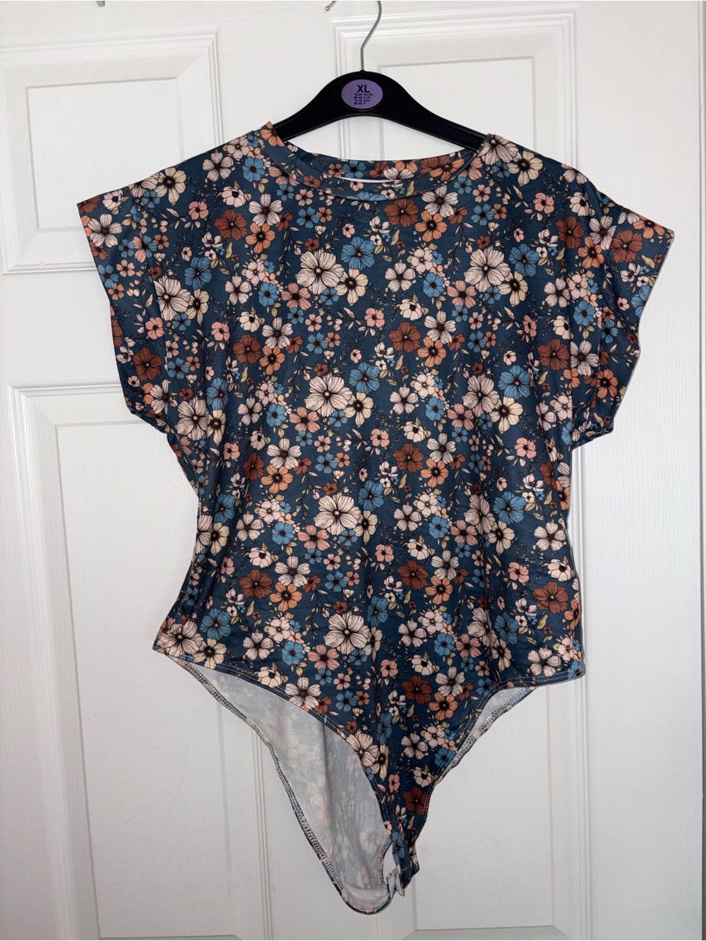 Floral Short Sleeve Bodysuit in Blue and Brown - Picture 1 of 2